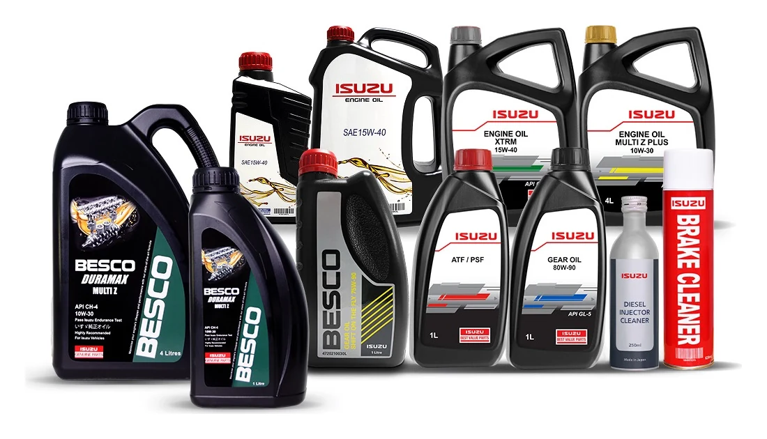 Isuzu és BESCO motorolajok, hajtóműolajok és tisztítóanyagok